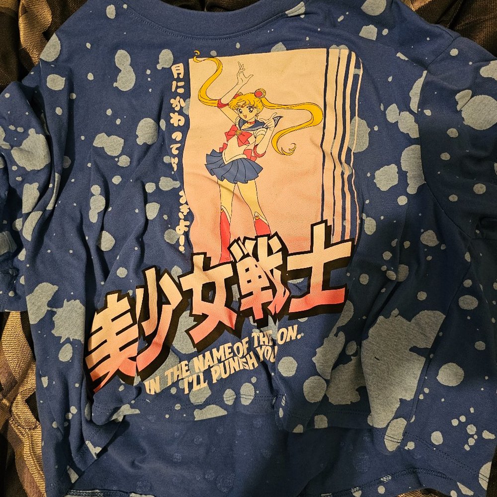 Sailor Moon Blue Splatter Anime Crop Top Shirt